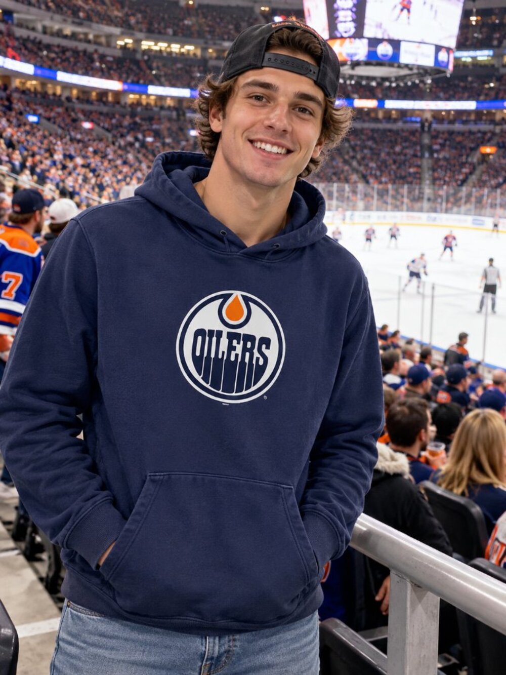 Oilers Mens Blue Hoodie (large)